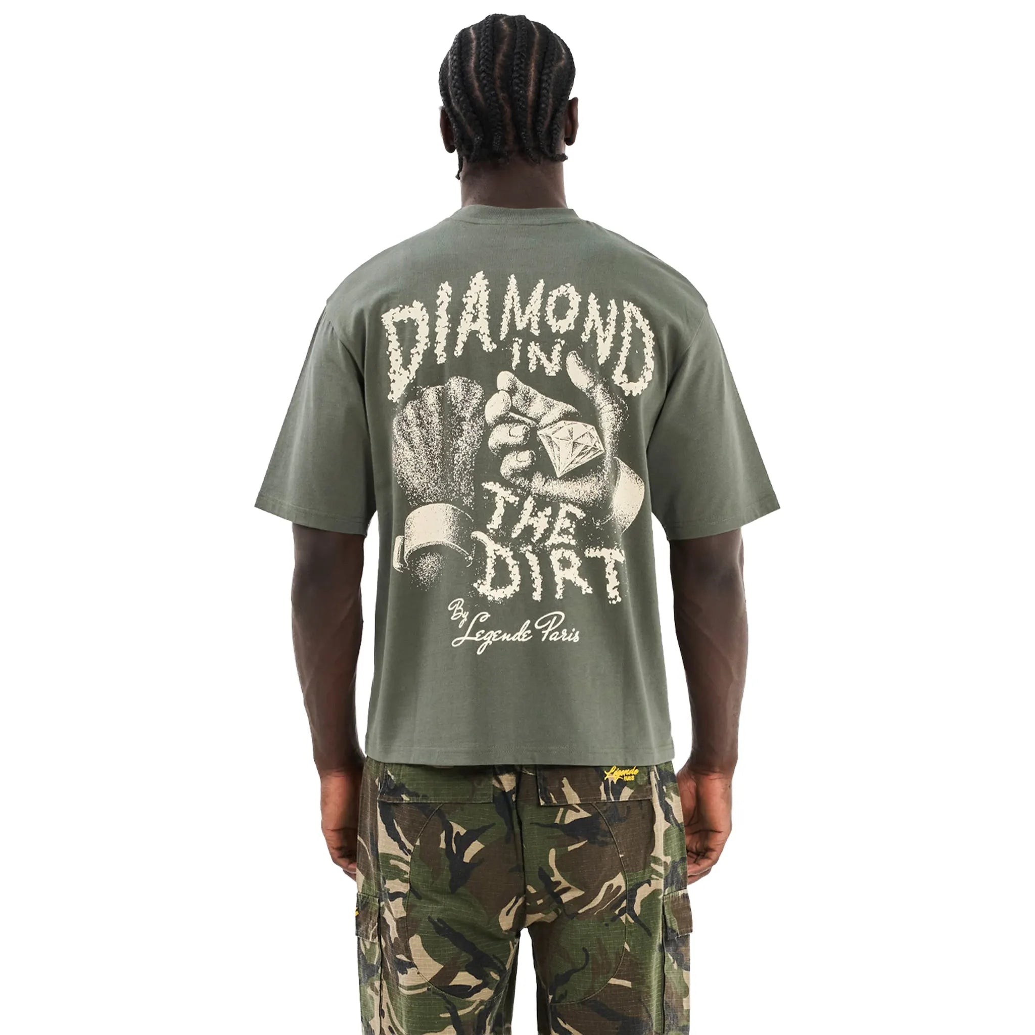 Back View of Legende Paris Diamond Khaki T-Shirt